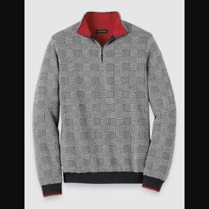 NWT Paul Fredrick 100% Cotton Quarter Zip Mock Neck Sweater Glen Plaid $145.00